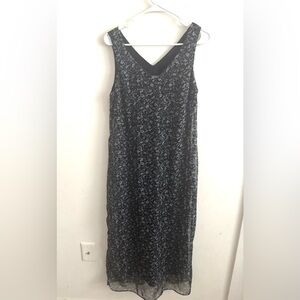 Vtg Rabbit Design Petite Maxi Dress Sleeveless Chiffon 12P Black Floral